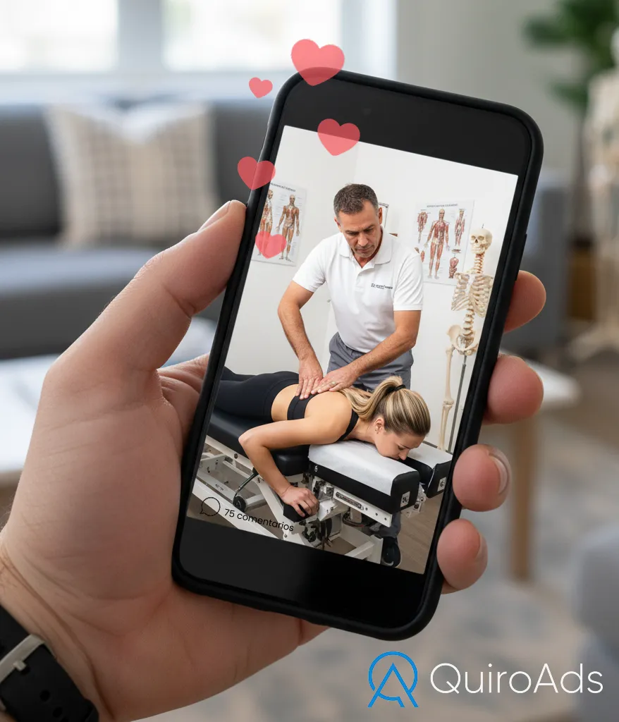 Hand holding a mobile phone with chiropractor video